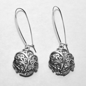 Shiny Silver-Tone Filigree Drop Earrings